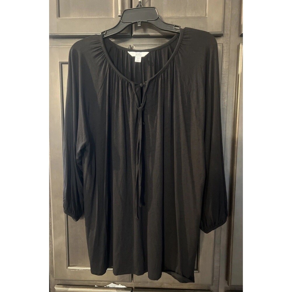 Croft & Barrow Women’s Plus Black Tunic Peasant Blouse Size 1X Boho